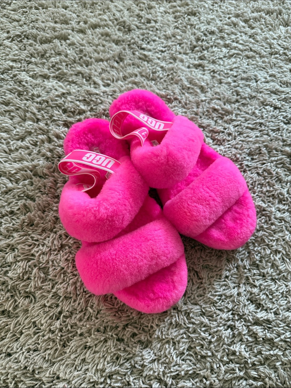 NEW UGG Hot Pink Fluff Slide Sandals